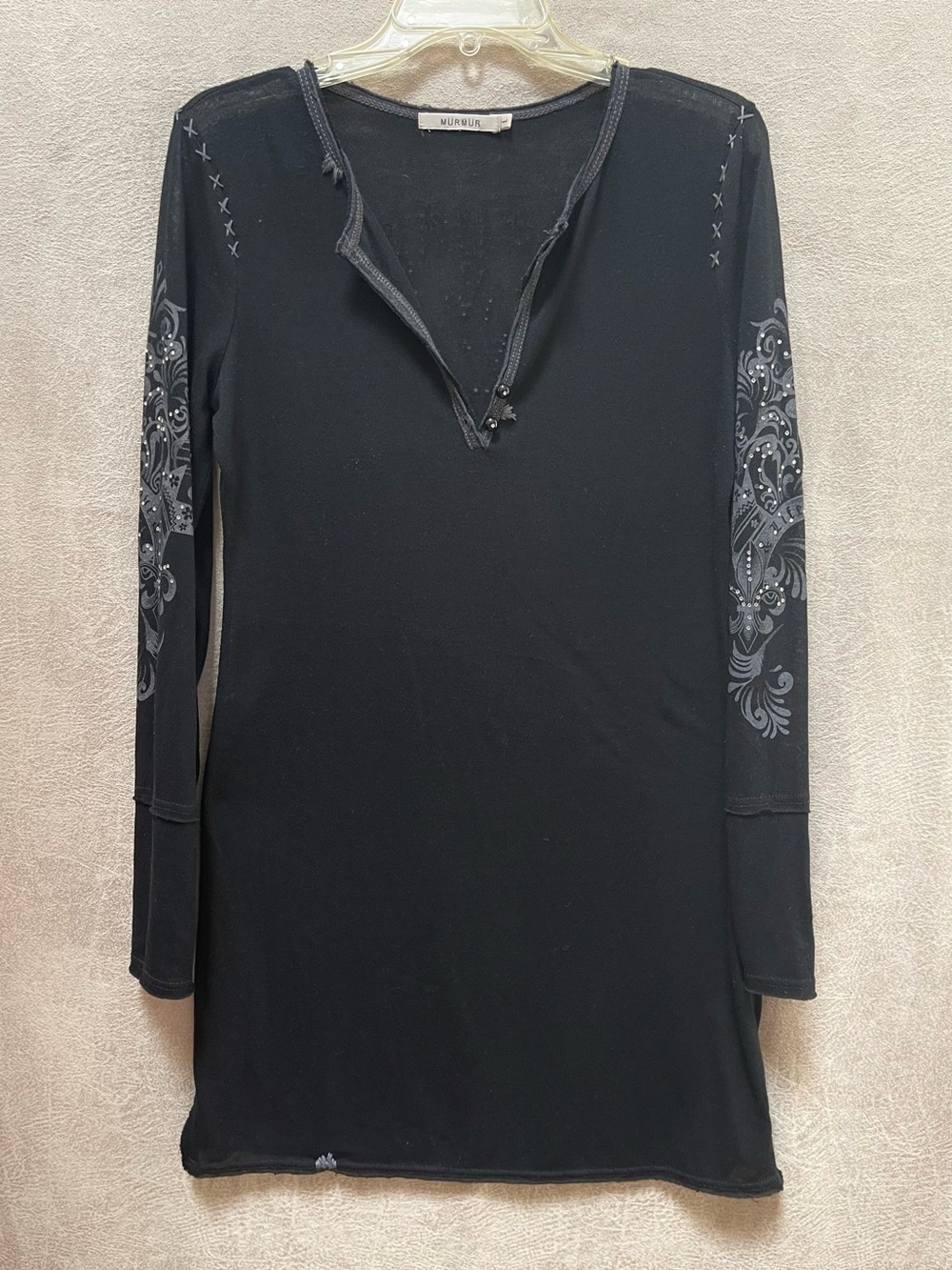 Mur Mur Black Long Sleeve Bling Henley Dress